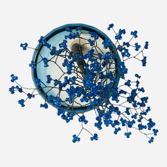 Handmade Blue Glass Bead Wire Bonsai Tree Sculpture Art Figurine VG - Picture 3 of 3